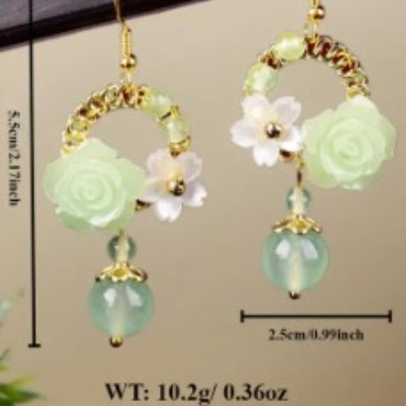 Agate Dangle Earrings Natural Gemstones Resin Shell Flowers Nickel-Free Copper - Picture 7 of 9